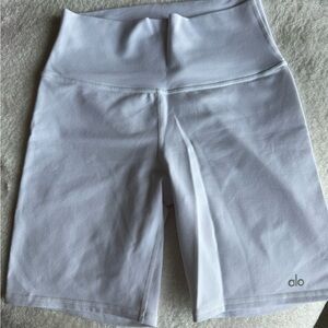 ALO Yoga White High-Rise Bike Shorts with Subtle Logo